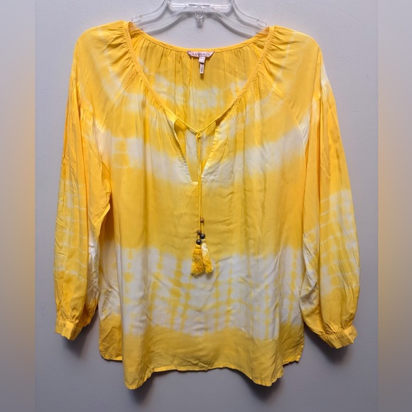 ESQUALO Tops - ESQUALO Viscose Yellow Tie-Dye Balloon Sleeve Boho Blouse